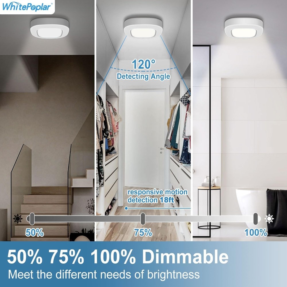 Dimmable Battery Powered Motion Sensor Ceiling Light with Remote Control