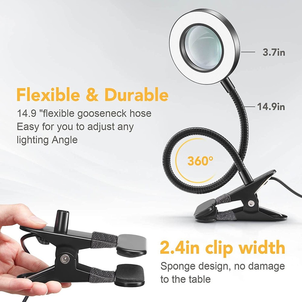 LED Clip On Desk Lamp Flexible Arm USB Dimmable Study Reading Table Light NEW
