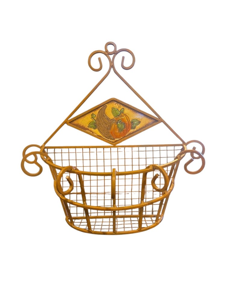 ​🍁 Rustic Harvest Metal Wire Wall Basket/Mail Holder - Cornucopia Fall Decor