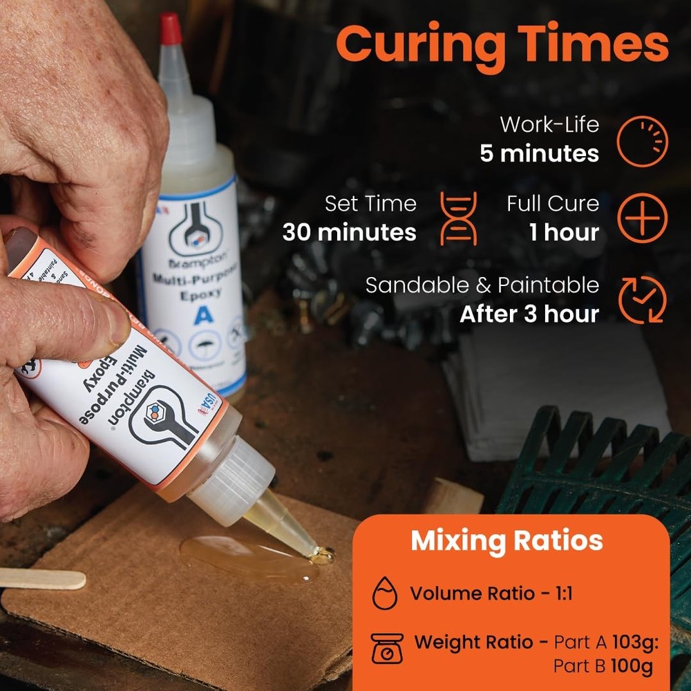 Brampton Multi-Purpose Epoxy, Quick 30-Minute Set, Waterproof 2-Part Amber