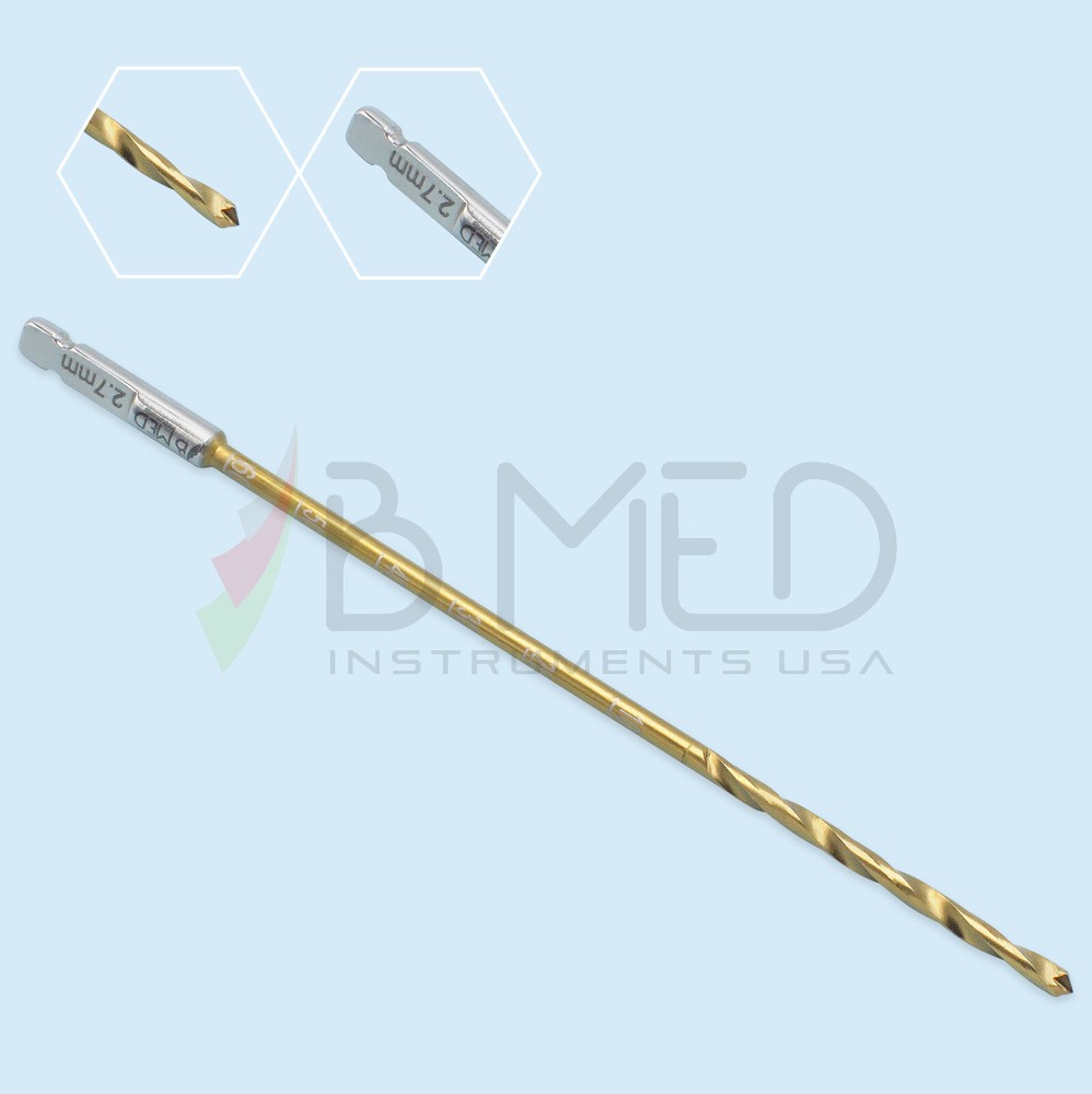 Orthopedic Bone Drill Bit 2.7 mm Titanium Coated Quick Connect Quick Coupling