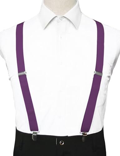 Solid Color Mens Suspender with 3 Strong Clips Adjustable Braces Purple