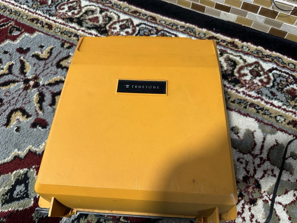 Vintage Truetone Record Player Orange Handled Case “New”