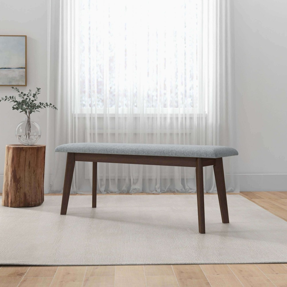 Fabric Upholstered Solid Wood Bench, Padded Storage Bench for Entryway