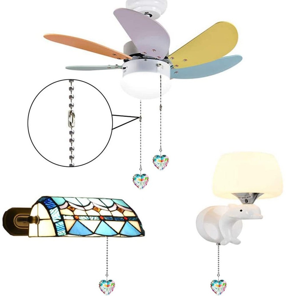 Ceiling Fan Pull Chain Extender - 2 Pack 12 Inches Decorative Crystal Heart P...