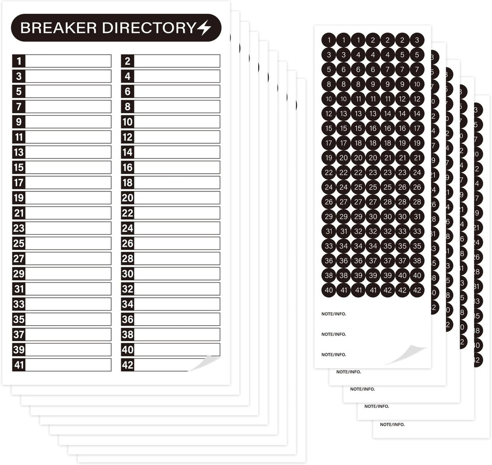 16 Sheets Breaker Panel Labels, Electrical Box Sticker Numbers Breaker Panel Lab