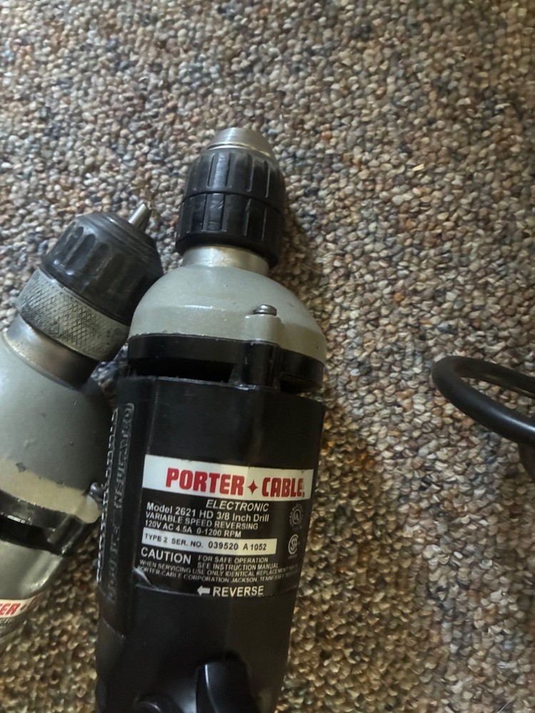 2 Porter Cable Variable Speed Reversable 3/8” Drills Model 2621 - keyless chuck