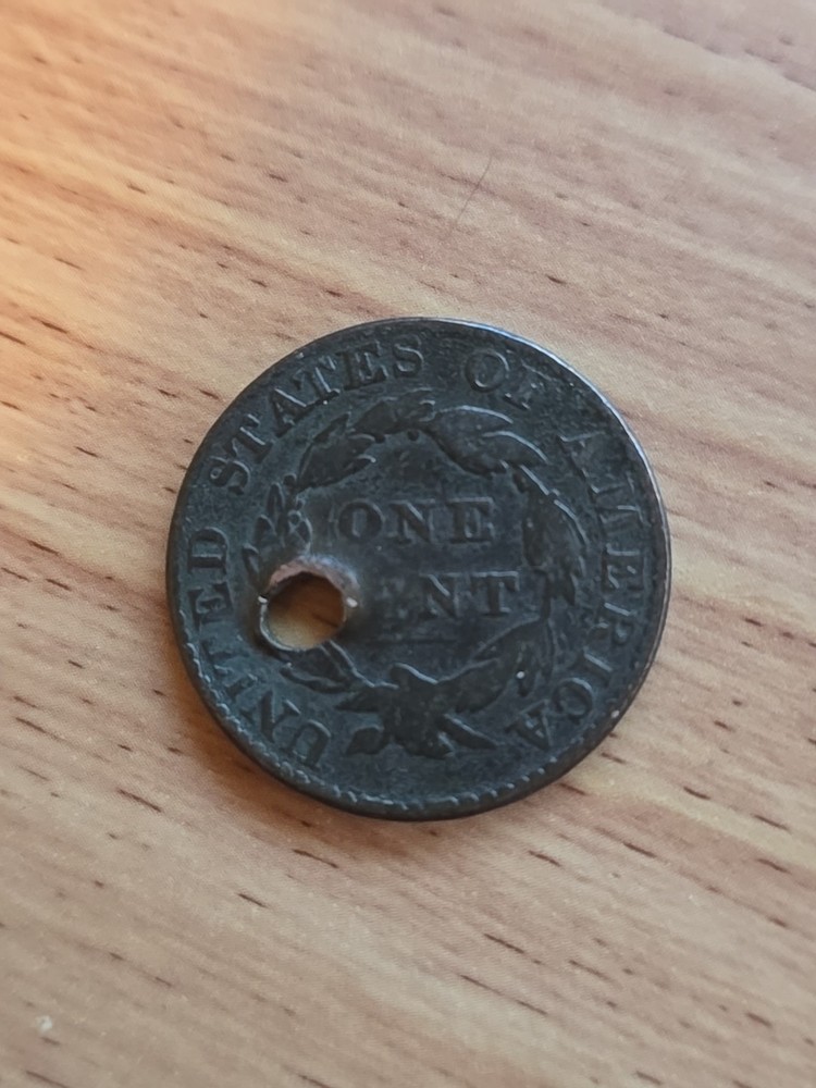 1827 Large Cent Coronet Matron Head Holed Penny