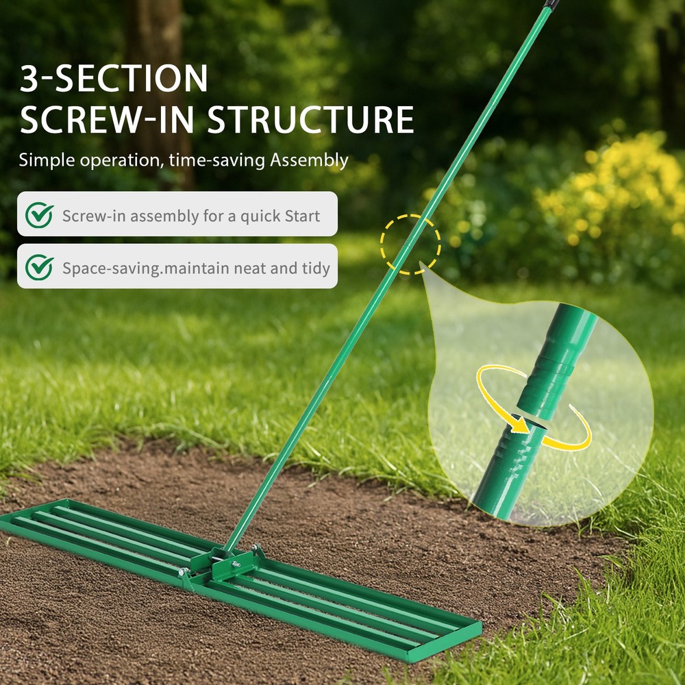Lawn Leveling Rake, 36*9.8*75inch, Heavy-Duty Iron Construction, Multi-tasker