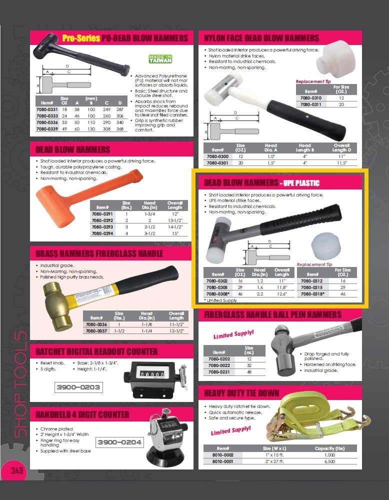 VERTEX 16 & 29 OZ DEAD BLOW HAMMERS (7080-0303)