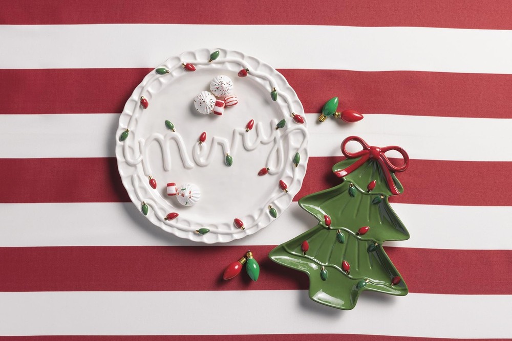 Mud Pie Christmas Merry & Tree Platter Set