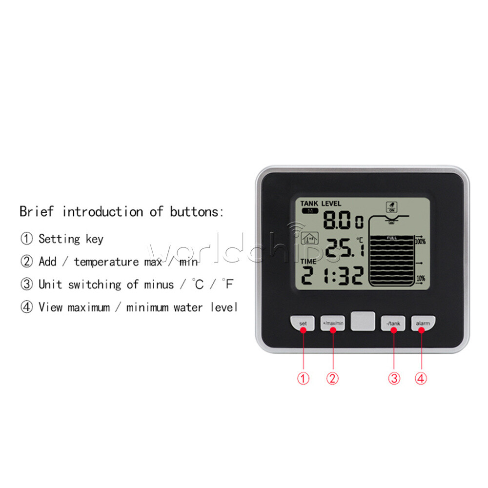 Ultrasonic Water Tank Liquid Level Meter With Temperature Sensor Time Display