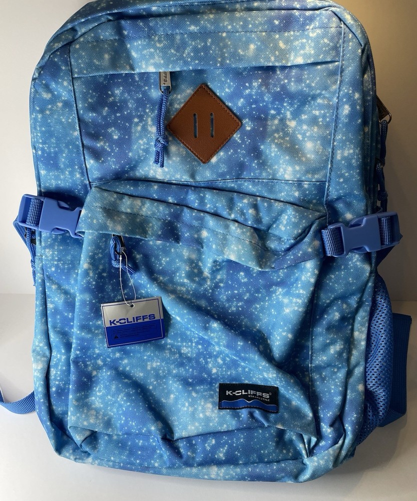 K-Cliffs Blue Stardust Backpack Multi Compartment Laptop Sleeve NWT