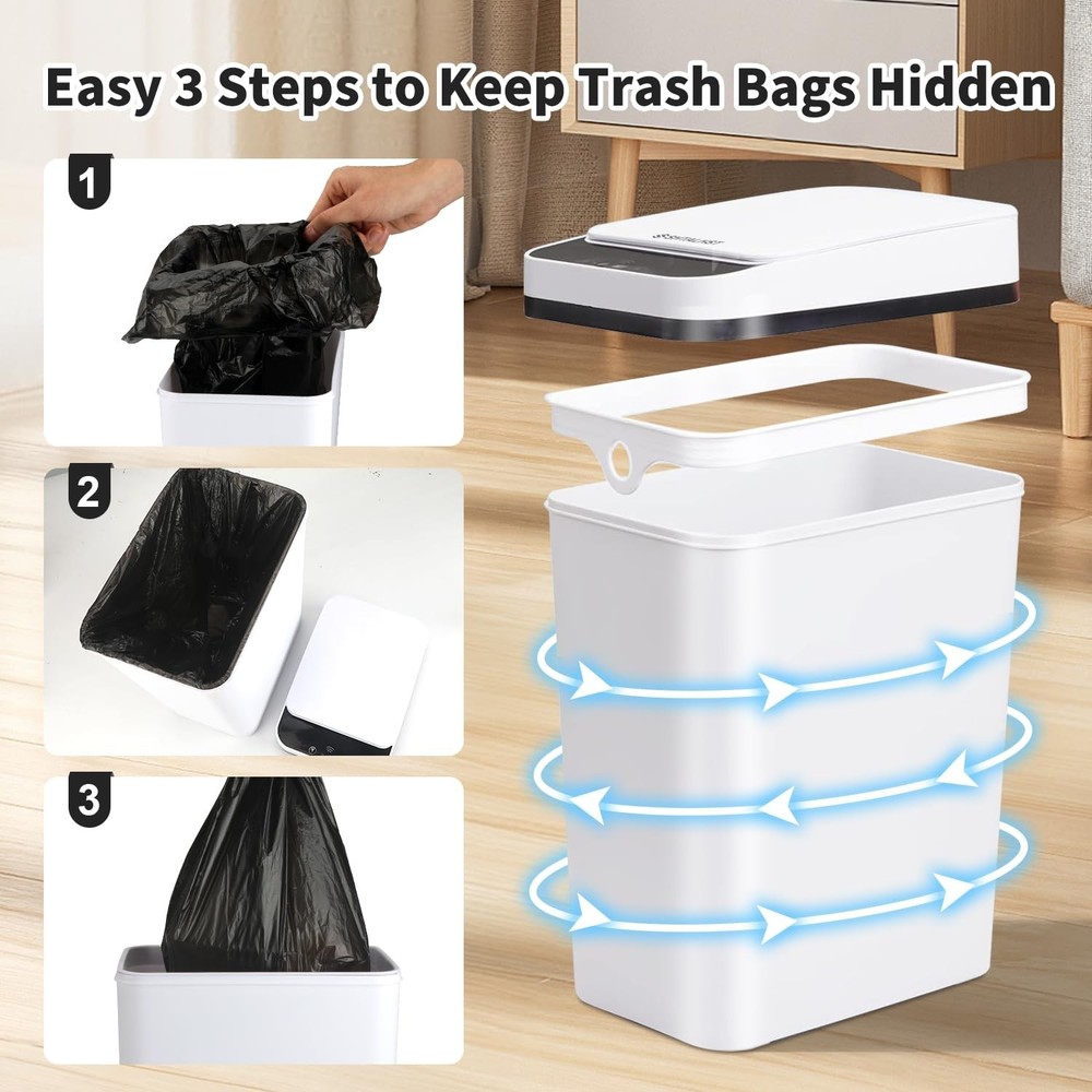 3 Pack Bathroom Trash Can with Lid, 2.5 Gallon Small Slim Trashcan, Automatic...