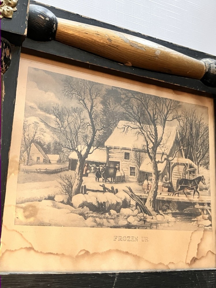 Vintage Currier & Ives Split Mirror/Print Wall Hanging