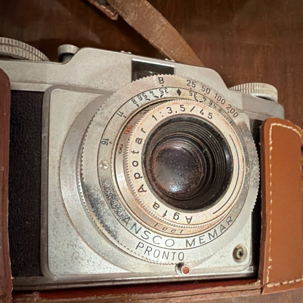 Ansco Memar Pronto Rangefinder Camera with Brown Leather Case