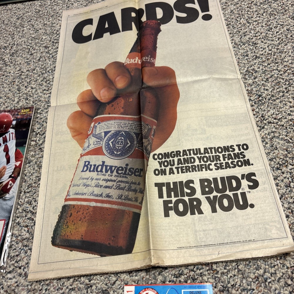 1987 St. Louis Cardinals NLCS Program, Ticket & Newspaper