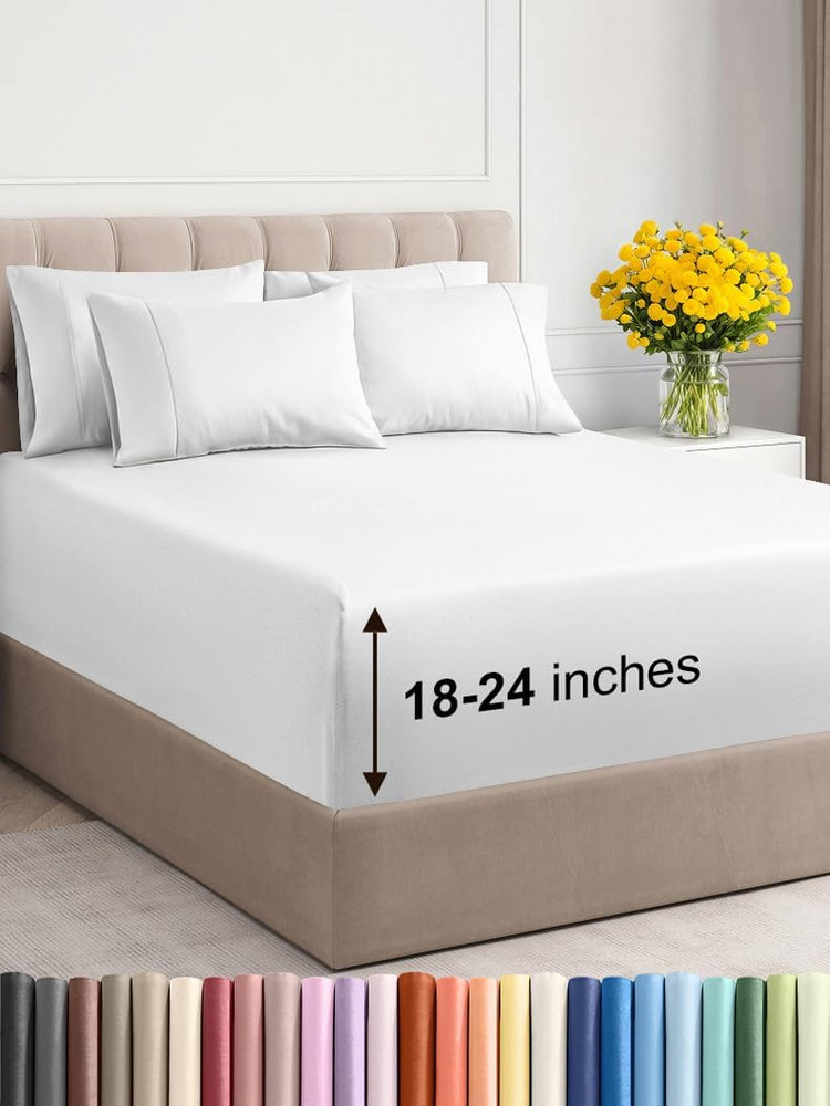 Extra Deep Full Sheet Set - 6 Piece Breathable and Cooling Sheets - Hotel Luxury