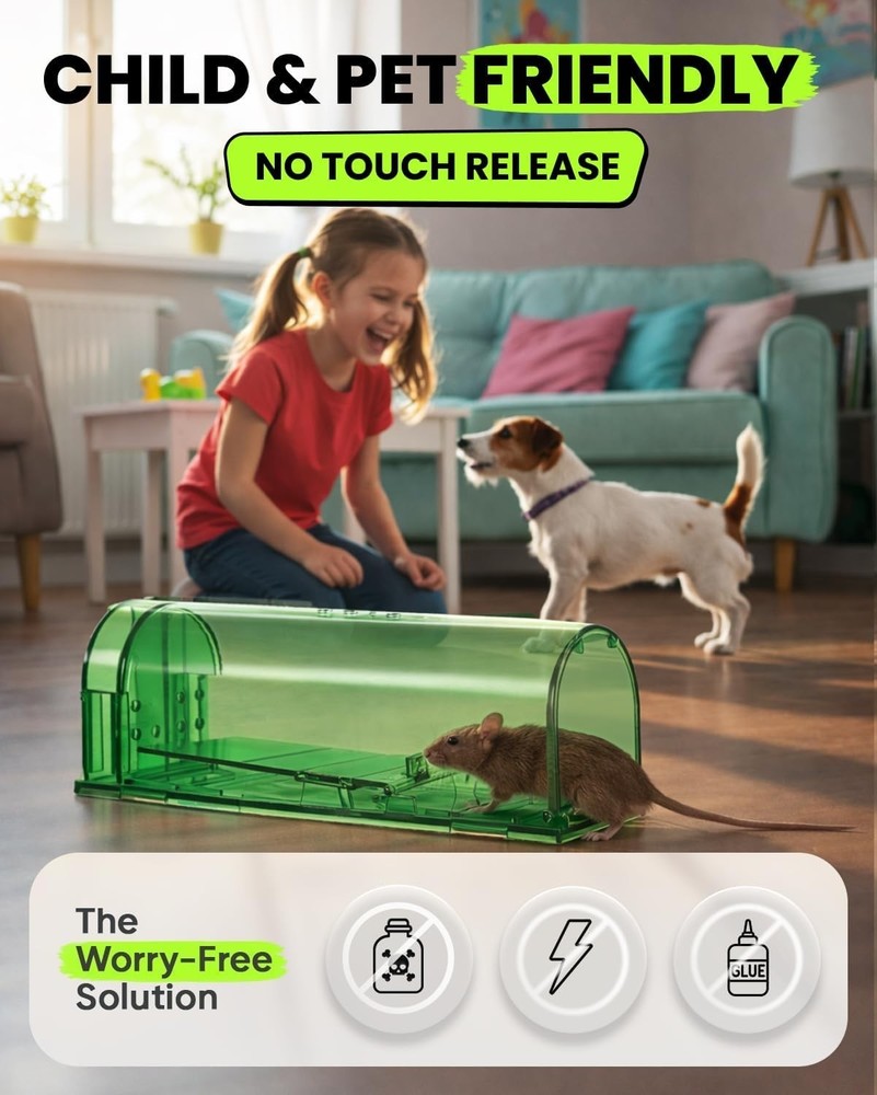 Safe & Ethical 2 Pack Mouse Traps, Hand-Powered with Complete Setup Guide
