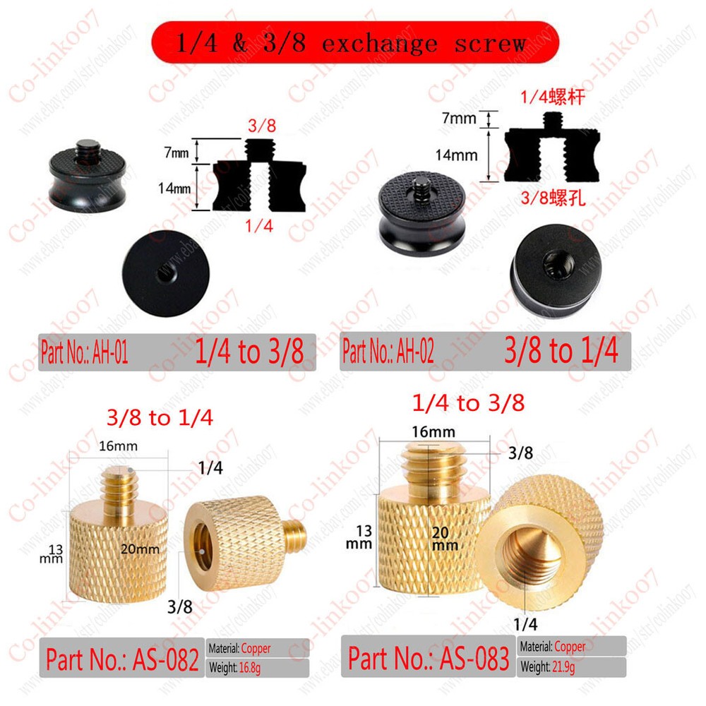 3/8" 1/4" Exchange Screw Camera Tripod Thread Adapter For Tripod Mount