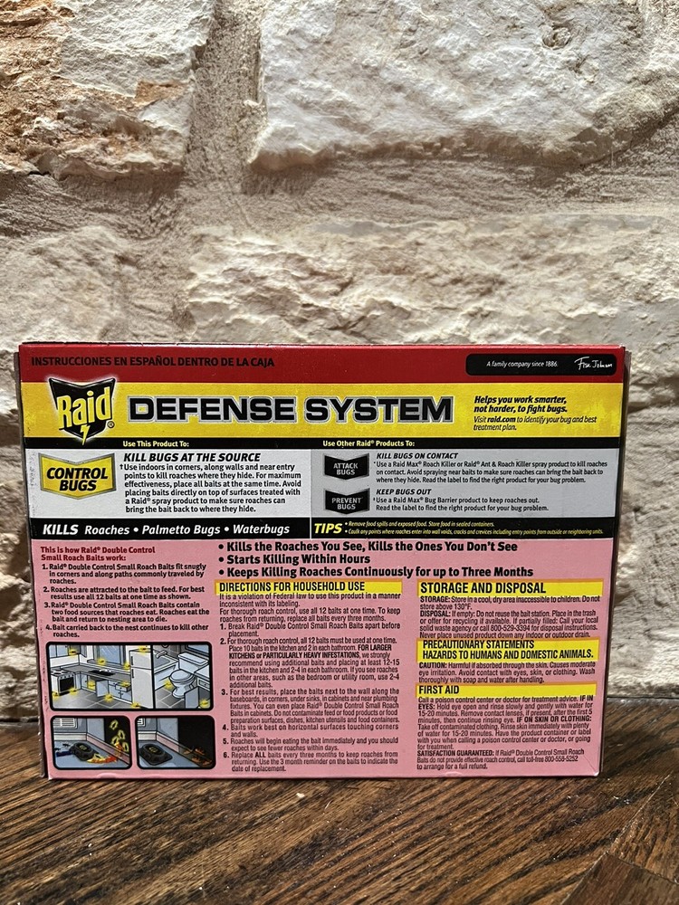 1 Raid DOUBLE CONTROL SMALL ROACH BAITS 12 ct Child Resistant Defense System