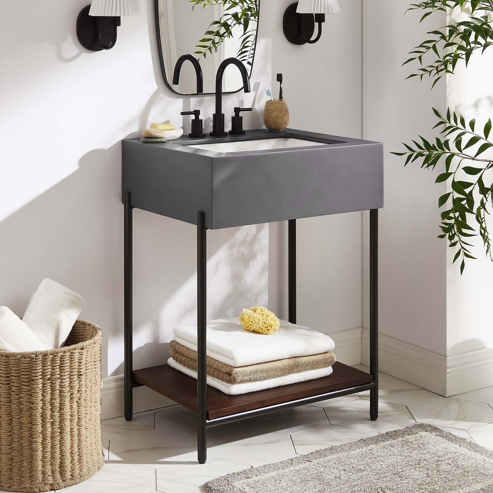 Etch 24" Bathroom Vanity with Sink in Black White