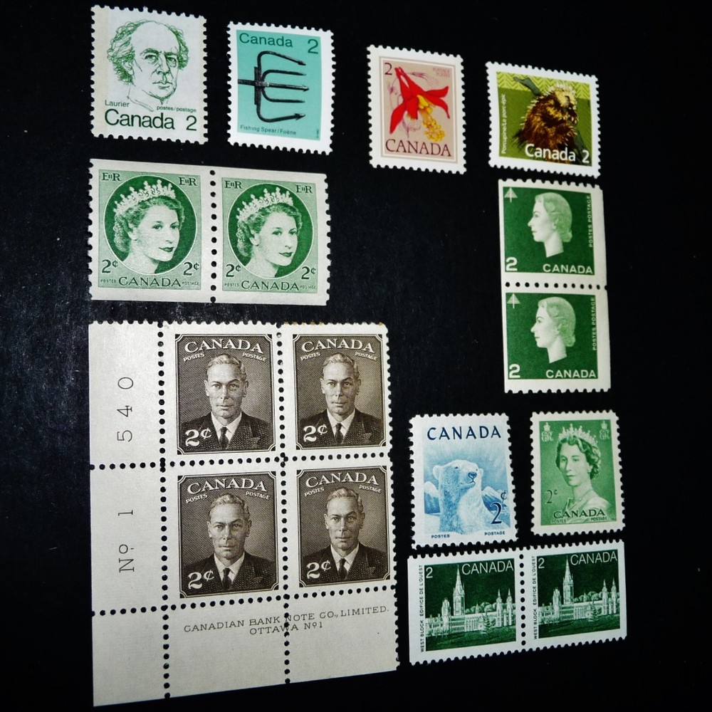 16 Canada 2 Cent Stamps, 10 Different Mostly Early