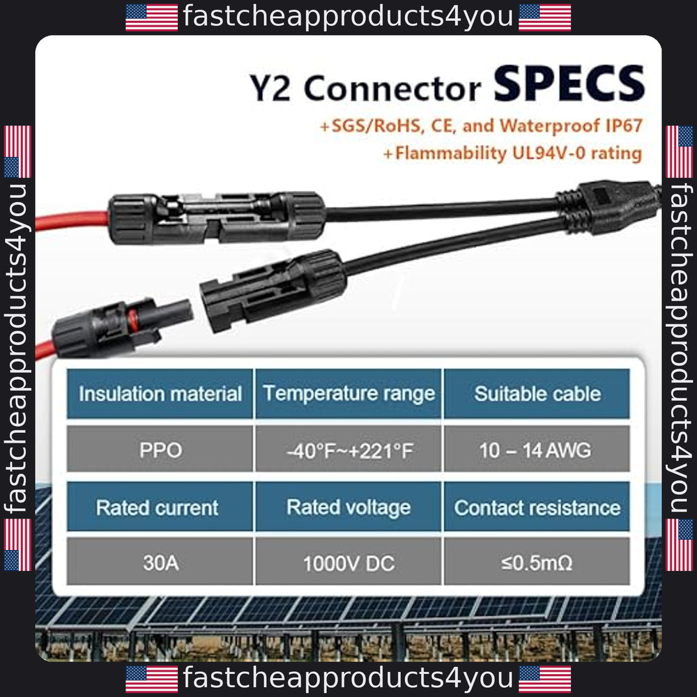 ANGSTROM Y-Type Solar Connectors, 1-Pair FMM+MFF for Parallel Panel Use