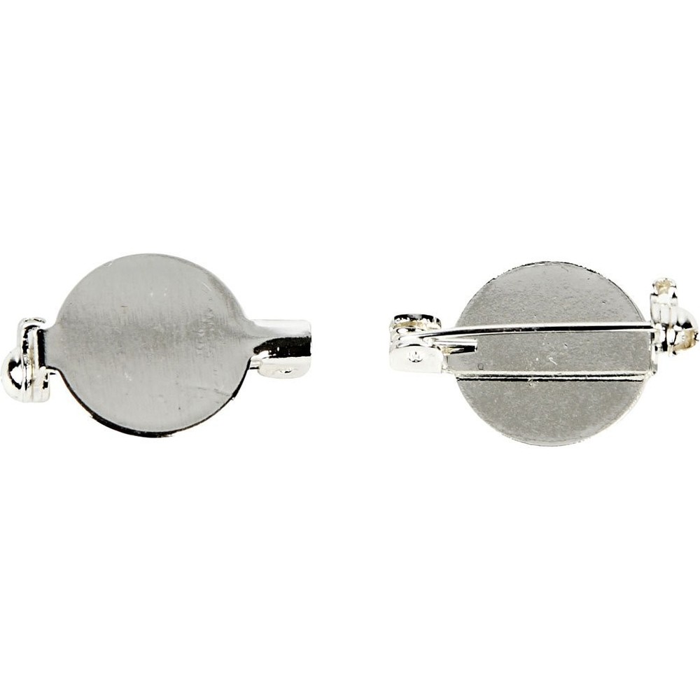 Brooch Backs, D: 20 mm, silver-plated, SP, 5 pcs