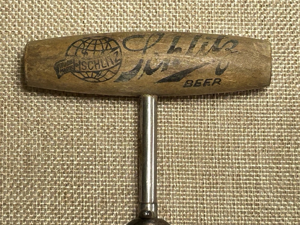 Antique Schlitz Beer Corkscrew Opener Bladed Worm Handle