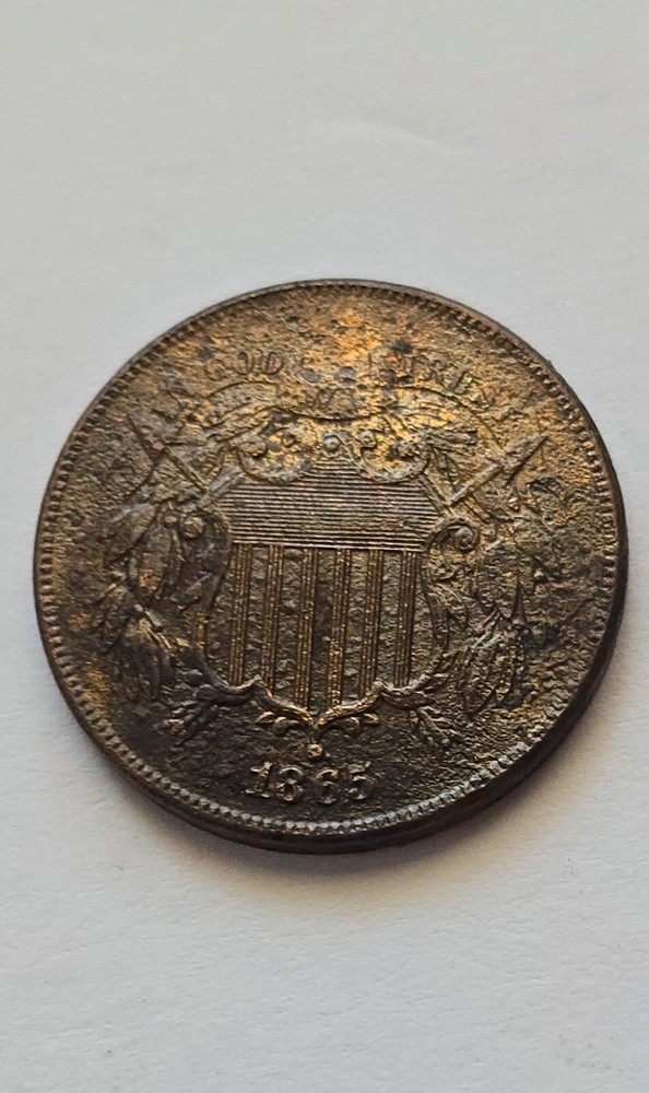 1865 Two Cent Piece Uncirculated Environmental Damage