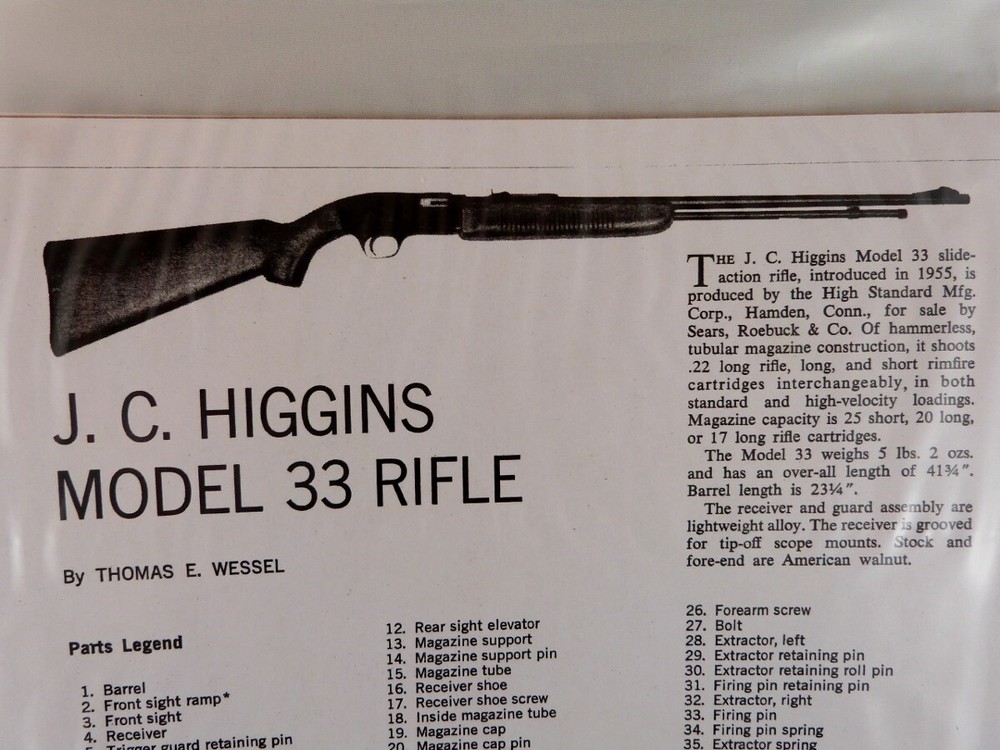 J. C. HIGGINS MODEL 33 RIFLE BREAK DOWN INSTRUCTION KIT