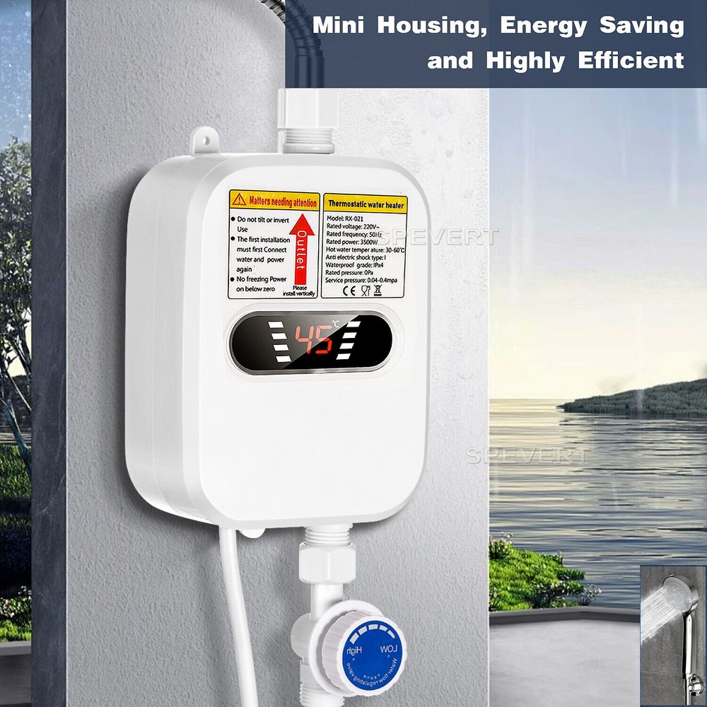 3500W Tankless Electric Instant Water Heater Tap Hot Shower for Bath Kitchen