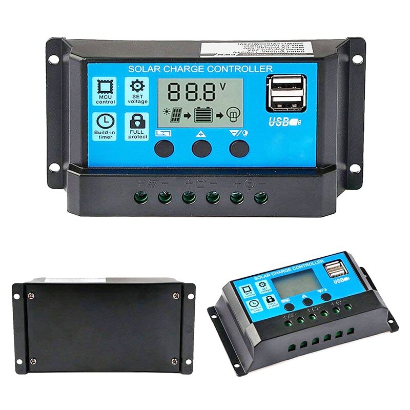 Solar Controller 12V/24V 30A 20A 10A Solar Regulator PWM Battery LCD USB