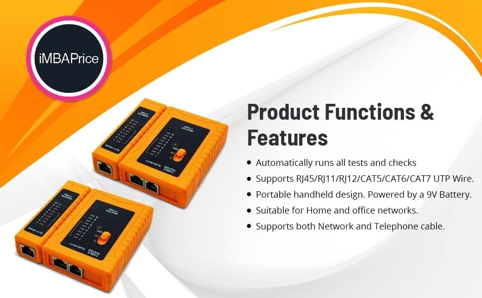 Versatile Lan Cable Tester for RJ45/RJ11 with Auto Testing and Visual Alerts