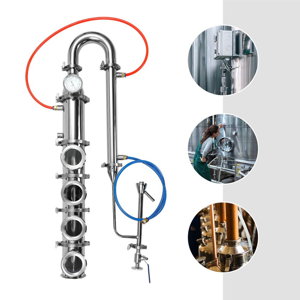 4" 4 Plate Stainless Moonshine Flute Still Column with Copper Bubble Plates