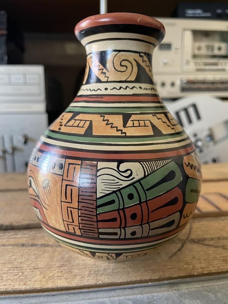 Vintage Mini Cusco Peruvian Pottery Vase Or Jug With Face