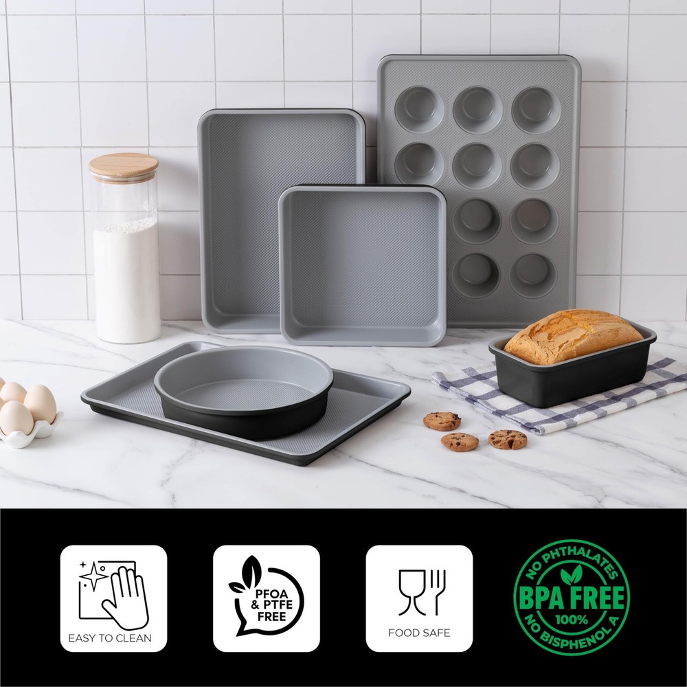 Country Kitchen Nonstick Stackable Bakeware Set - Durable, Easy 6 Pcs, Black