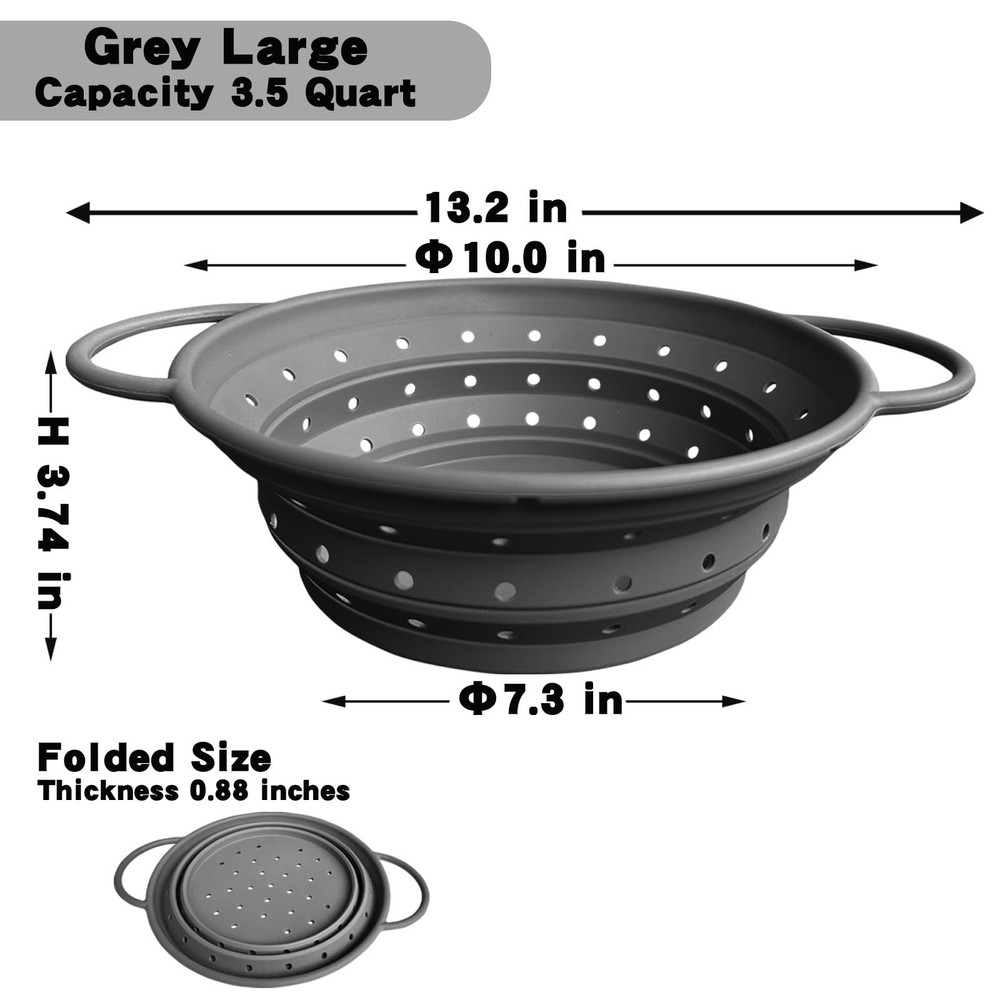 Collapsible Colander with Handle, Silicone Kitchen Colander for Easy Storage,...