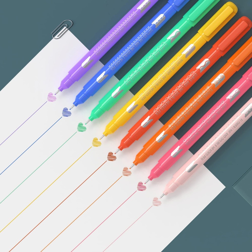 AECHY 8PCS Curve Highlighter Pen for Note Taking, Dual Tip Pens with 8 Differ...
