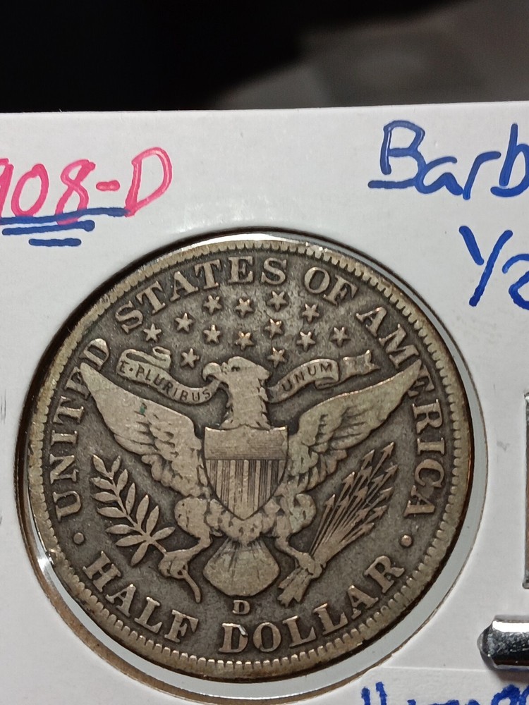 1908-D Denver Mint Silver Barber Half Dollar  Fine Choice  D/166