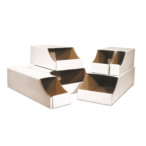 2x12x4 1/2" Stackable One Piece Corrugated Bin Boxes - White