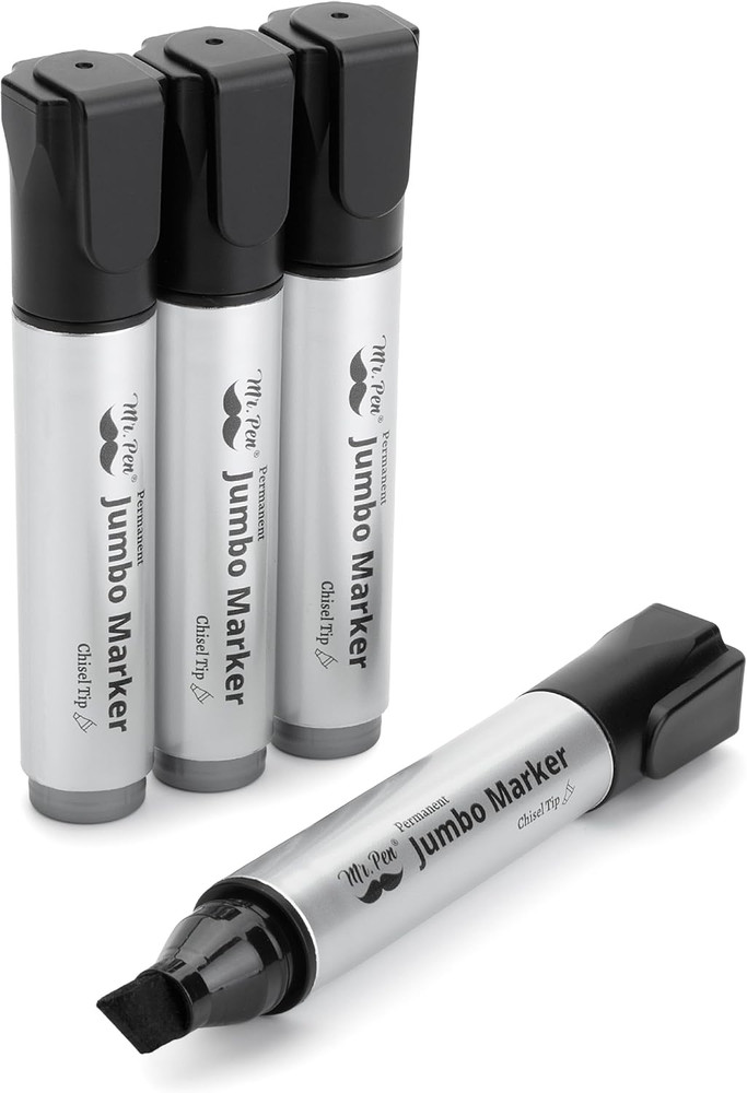 - Jumbo Permanent Markers, 4 Pack, Chisel Tip, Black, Thick, Large, Wide Tip