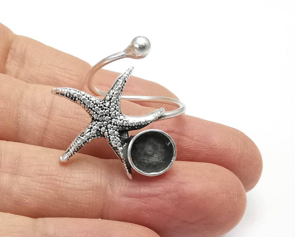 Starfish Blank Silver Ring Setting Cabochon Mounting Adjustable Ring Base G27199
