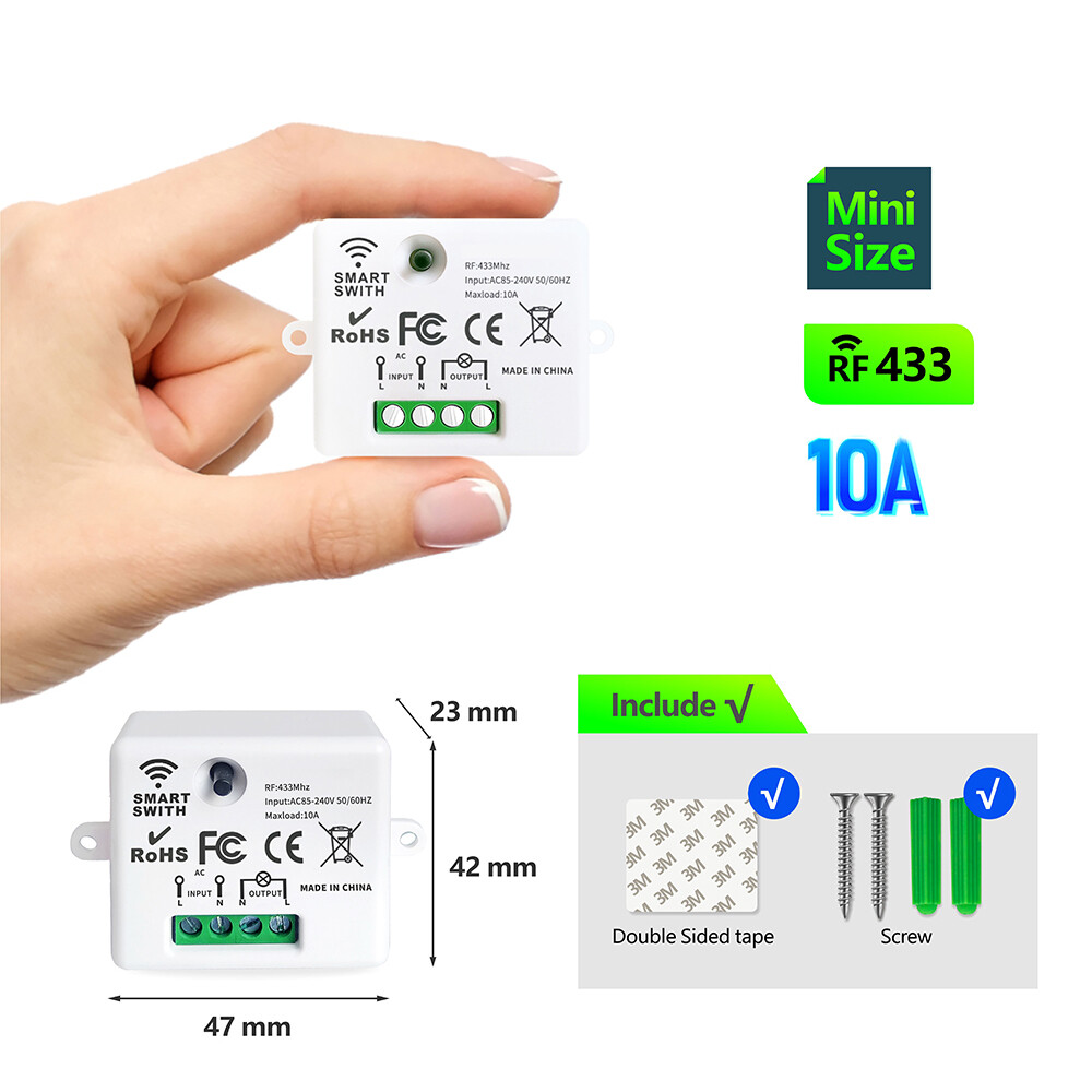 Wireless Smart Light Switch Relay Receiver 110V 220V Round Button Transmitter