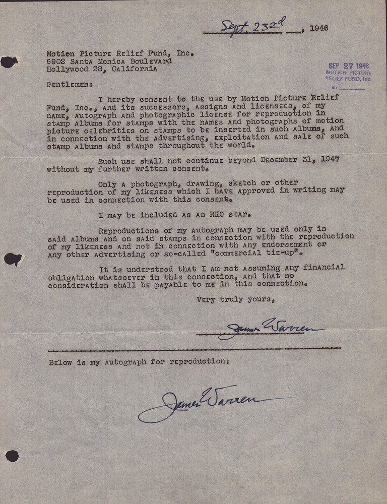 JAMES WARREN - DOCUMENT DOUBLE SIGNED 09/23/1946