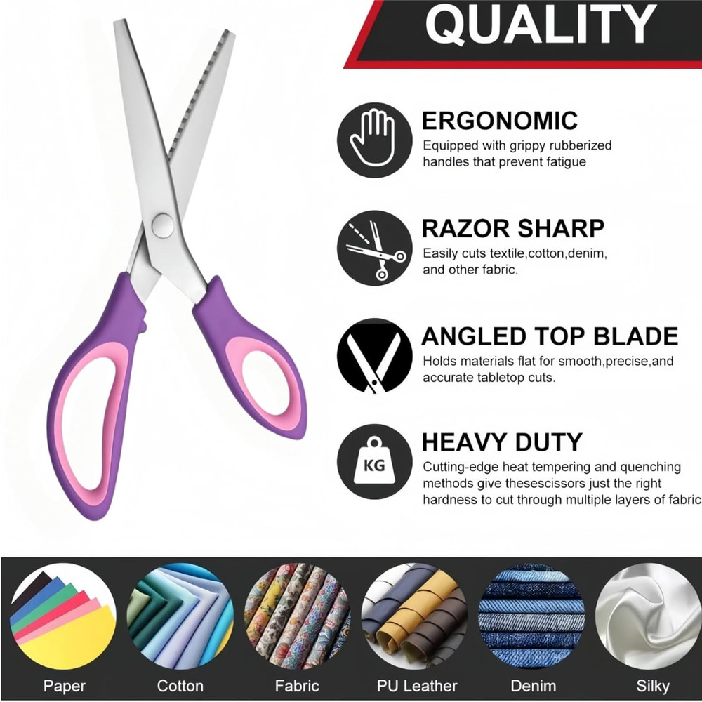 Pinking Shears， Zig Zag Scissors for Fabric，Pinking Shears for Fabric Cutting,Pr