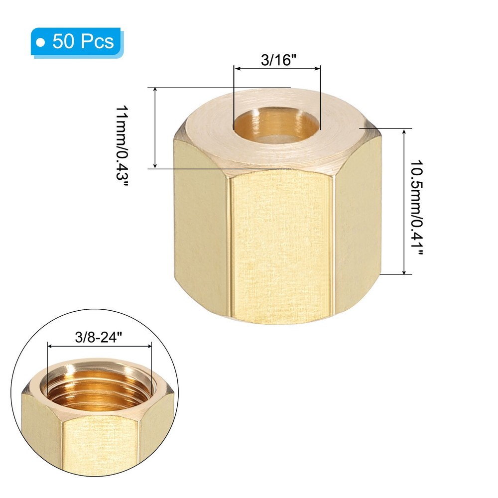 3/16" Brass Compression Nut,50Pcs Brass Compression Fitting Plumbing System