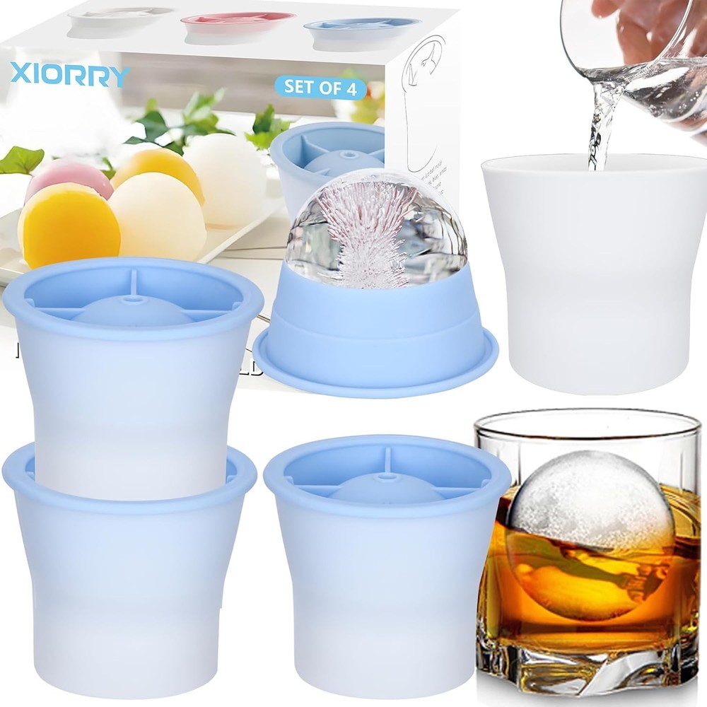 Upgrade Ice Molds 4 PCS Silicone Sphere Ice Mold Maker Stackable Easy Release