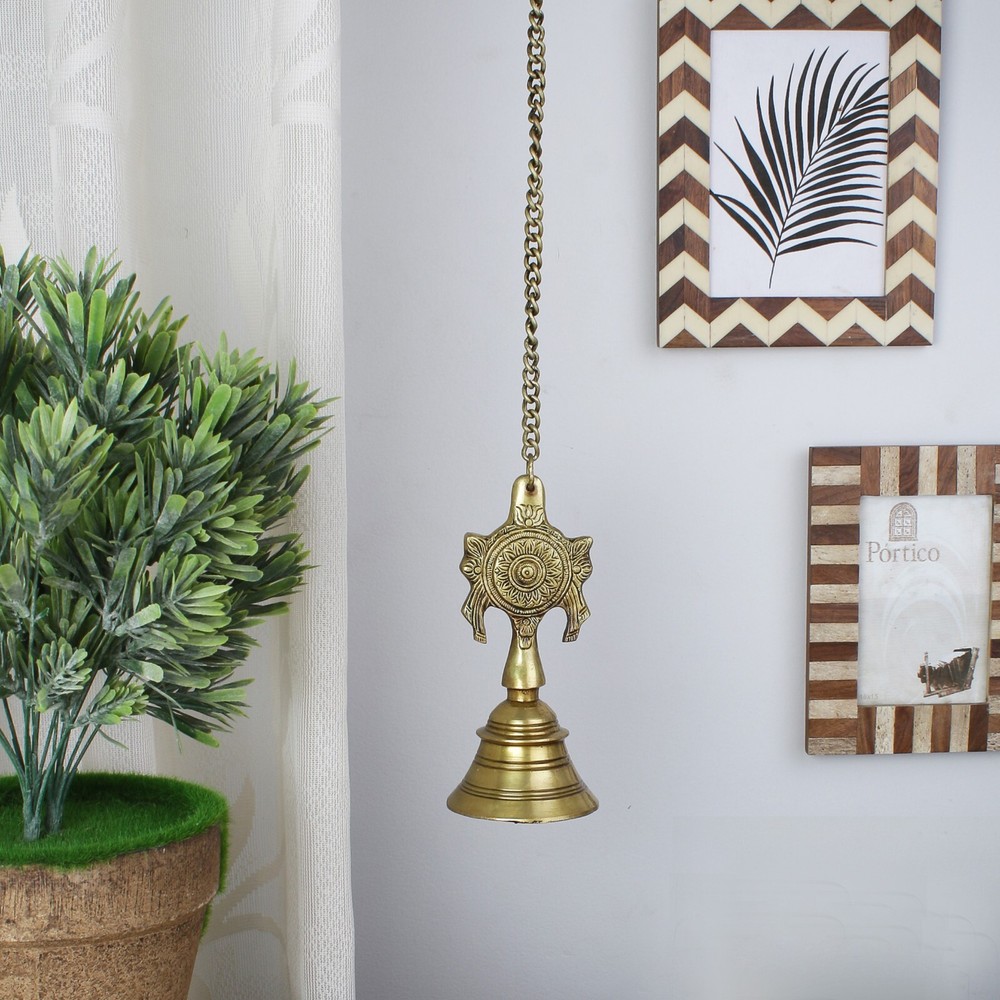 Brass Shankh Chakra Design Hanging Bell